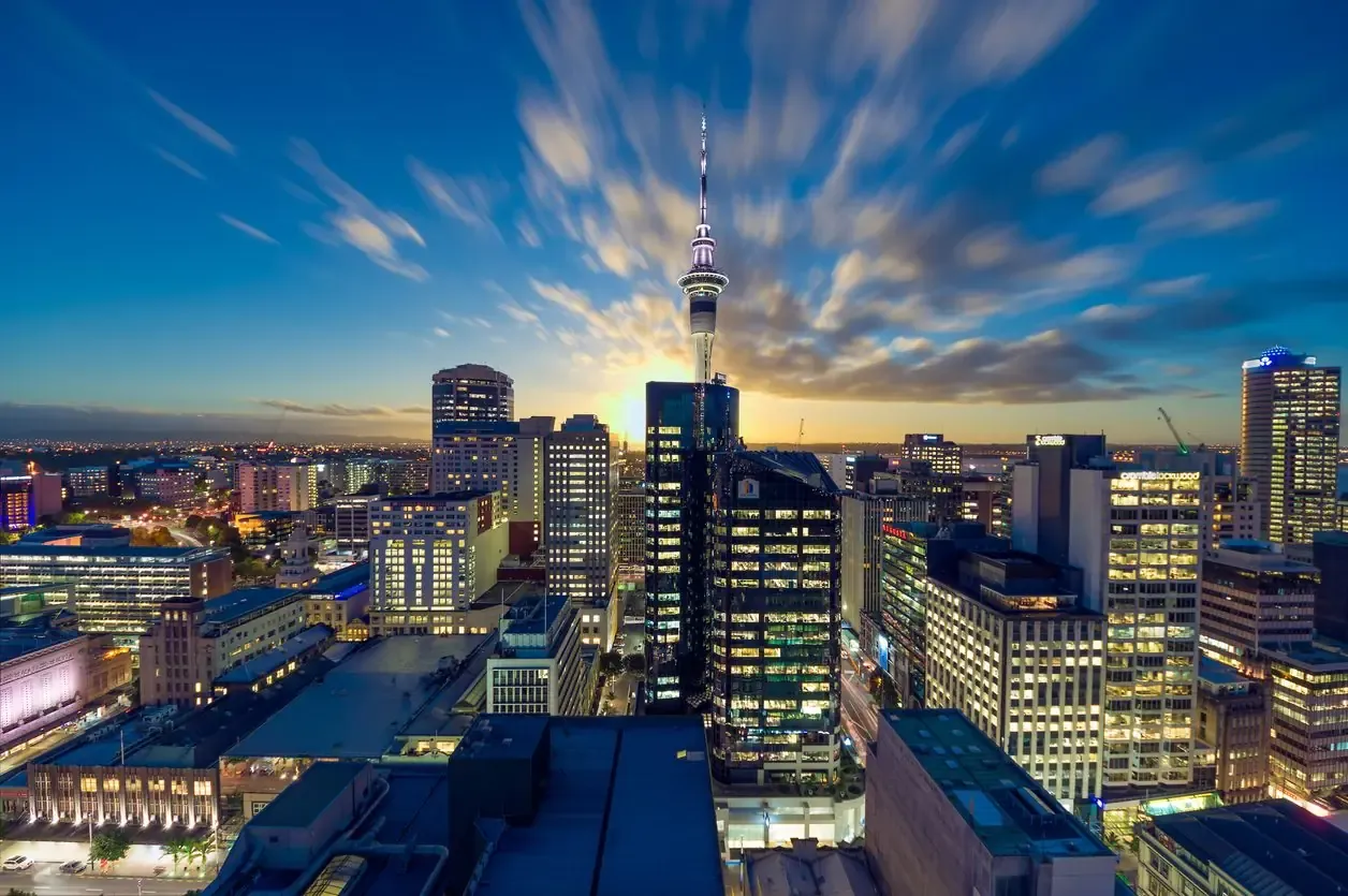 Auckland at dusk from the harbour