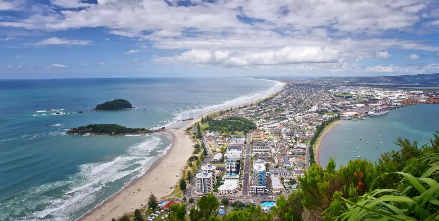 A surf beach below a headland